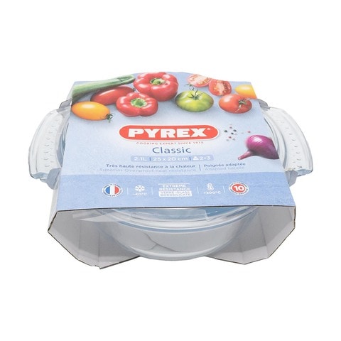 Pyrex Classic Glass Round Casserole Dish With Lid Clear 1.5L