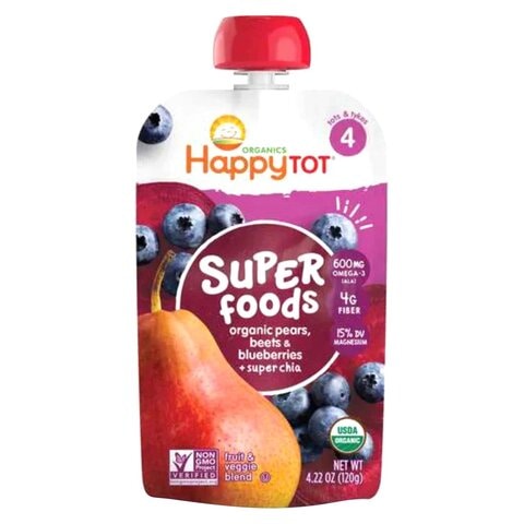 Happy Tot Superfoods Organic Pears Beets And Blueberries + Super Chia 120g