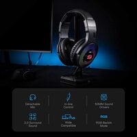 Redragon H350 Pandora RGB Wired Gaming Headset, Dynamic RGB Backlight - Stereo Surround-Sound, 50 mm Drivers - Detachable Microphone, Over-Ear Headphones Works For PC/PS4/XBOX One/NS