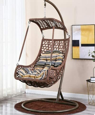 Yulan Comfortable Hanging Chair Outdoor Patio Swing Hanging (Random Cushion) (Gold) YL21019-401