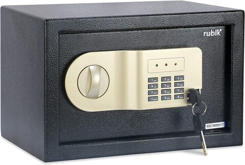 Electronic Digital Safe Box with Key and Pin Code Lock (20x31x20cm) Black