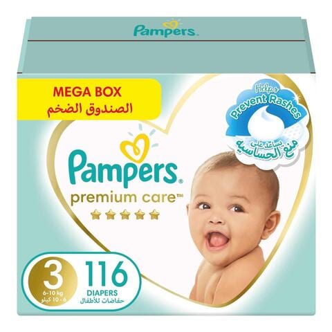 Pampers Premium Care Taped Baby Diapers Size 3 (6-10kg) 116 Diapers