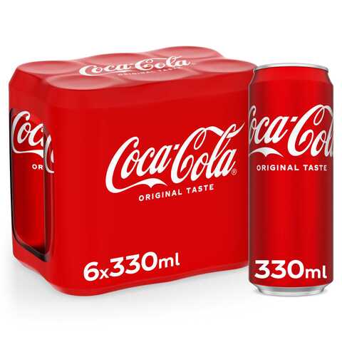 Coca-Cola Original Taste Carbonated Soft Drink Can 330ml Pack of 6