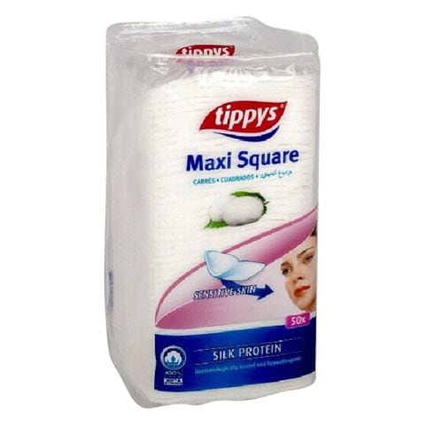 Tippys Maxi Square Silk Protein Cotton Pads 50 Pieces