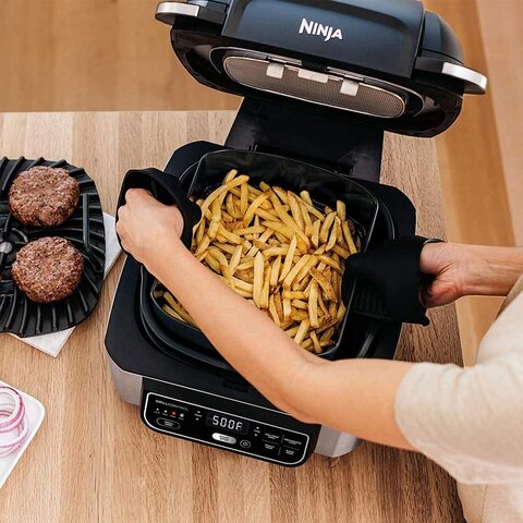 Nutri Ninja Foodi Ag 301 5 In 1 Indoor Electric Countertop Grill With 4 Quart Air Fryer, Roast, Bake, Dehydrate, And Cyclonic Grilling Technology, 1760 Watts, Silver