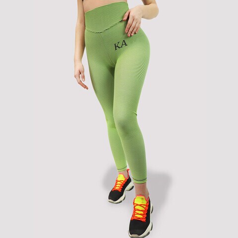 Kidwala Striped Capri Leggings - High Waisted Workout Gym Yoga Scrunch Butt Pants for Women (Large, Green)
