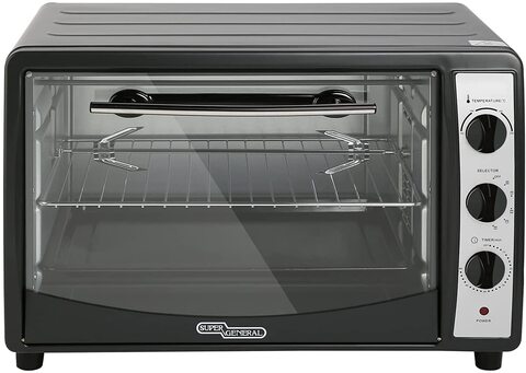 Super General 46 Liter Stainless Steel Electric Oven, Rotisserie-Grill, Convection-Oven, Indicator light, Timer, SGEO046KRC, Black/Silver, 60.3 x 42.3 x 43.2 cm, 1 Year Warranty
