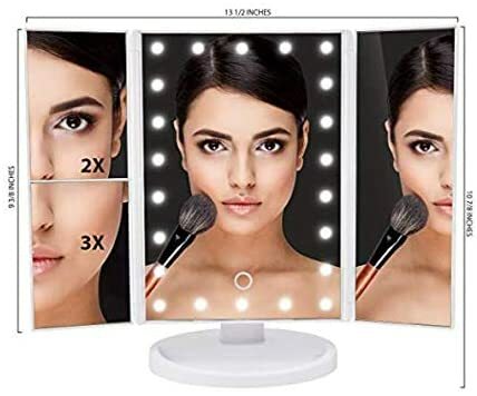 Buy Generic Touch Screen Folding Lighted Makeup Mirror - Tri-Fold White Vanity Mirror With Bright Dimmable Led Lights in Saudi Arabia