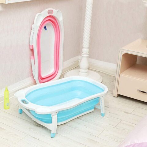 Non-slip Portable Foldable Infant Bath Tub Shower Sink Baby Bathtub Baby Shower (Blue)