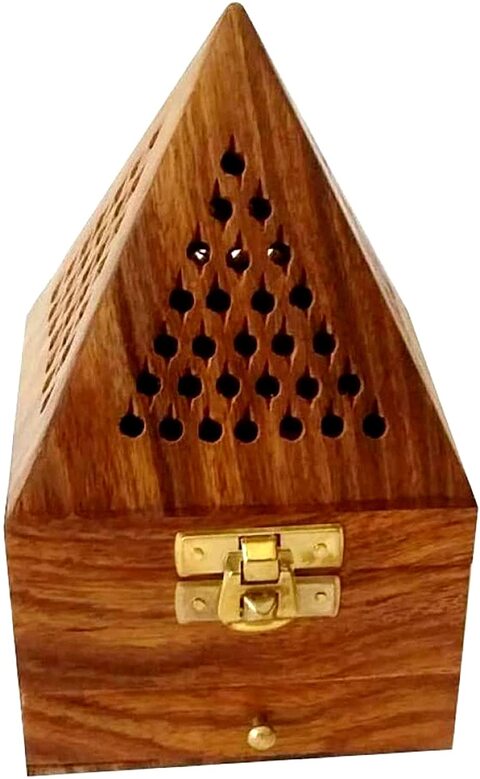 ALSAQER Wooden Incence Bakhoor Burner Madkhan/Mabkhara Pyramid shape Charcoal Bakhoor Burner-Small
