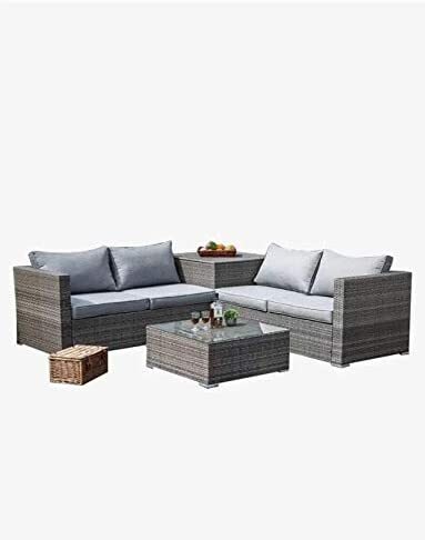 Yulan 4 Pcs Outdoor Cushioned Pe Rattan Wicker Sectional Sofa Set Garden Patio Furniture Set, Grey 023