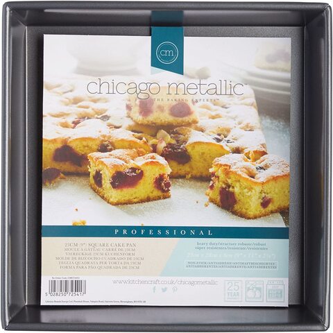 Kitchencraft Chicago Metallic Cake Pan 23cm (9Inch) Square-Non Stick, With Card Insert