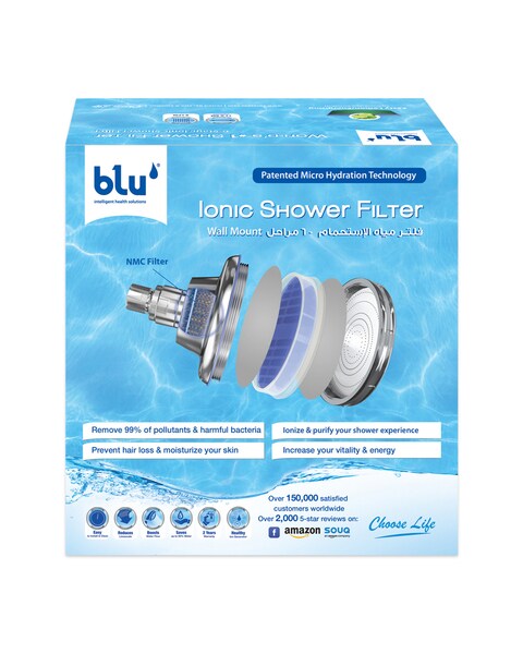 Blu Ionic Shower Filter Wallmount 7 Stage Shower Filtration System