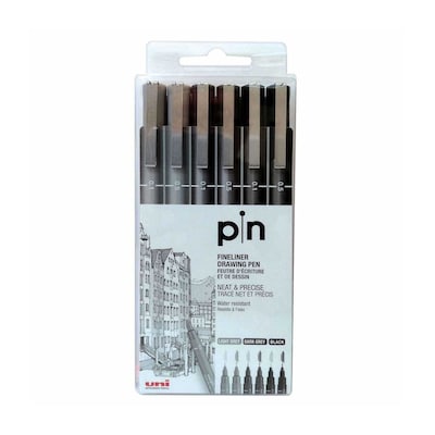 Uni Pin Fineliners, Black Set of 6