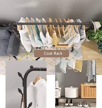 SKY-TOUCH Multipurpose Clothing Garment Rack with Bottom Shelves,Metal Clothes Stand Rack with Rod and Lower Storage Shelf, Heavy Duty Coat Rack and Shoe Bench Storage Stand for Indoor Bedroom