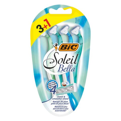 BIC Soleil Smooth Scented Women's Disposable Razor, 3 Blades with a  Moisture Strip For a Silky Shave, Assorted, 4 Piece Razor Set, 4 Pack 