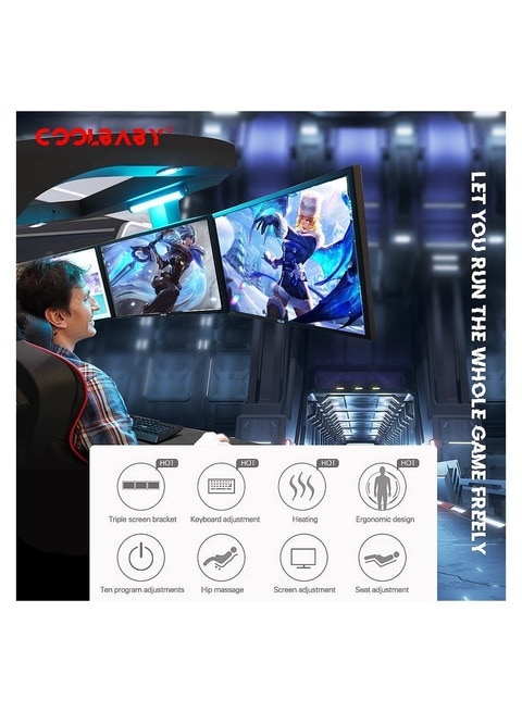 COOLBABY One-Piece Gaming Cabin Space Capsule Ergonomic Gaming Computer Seat, Lazy Seat, With Three Display Screens, Adjustable Angle