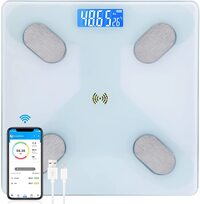 Sky-Touch Multifunction Smart Body Scale，Smart Electronic LED Digital Weight Bathroom Scale with Smartphone App，17 Languages Supported and Indoor Temperature Measurement，260 * 260 * 23mm White