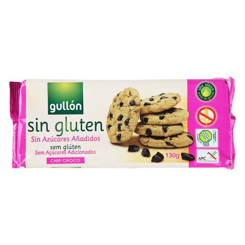 Gullon Gluten Free Chocolate Chip Biscuit Cookies 130 Gr. No Added Sugar, Wheat Free 3 PACK