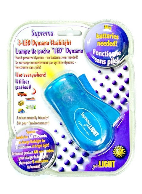 SUPREMA Emergency Light Environmental Self Generating Hand Squeeze 3 LED Dynamo Flashlight, Blue