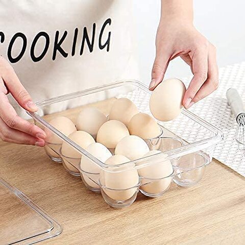 Egg Holder, Fridge Organizer Plastic Storage Box   Egg Tray with Lid for 12 Eggs, BPA-Free and Stackable Holder (Clear)