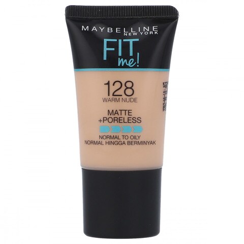Maybellinee New York Fit Me 128 Warm Nude Matte+Poreless Normal to Oily Normal Hingga Berminyak 18ml