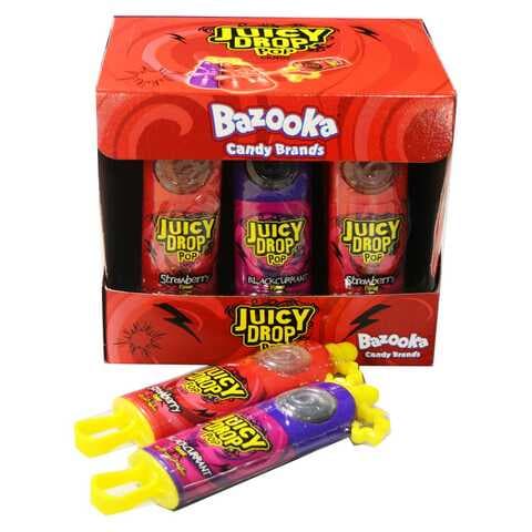 Bazooka Juicy Drop Pop Strawberry And Blackcurrant Candy 26g Pack of 12