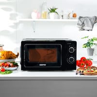 Geepas 20 L Microwave Oven, Easy Reheating, Fast Defrosting, Multiple Power Levels, Digital Display, Cooking End Signal With Timer Switch, Chrome Knobs For Durability, 1100 W, GMO1899-BL, Black