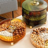 Atraux 2 Layers Dried Fruit Rotating Storage Box With Lid, Multi-Compartments Snack Storage Container (Random Colors)