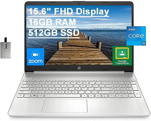 HP 15.6&quot; FHD Laptop, 11th Gen Intel Core i5-1135G7(Beats Intel i7-1065G7), 16GB RAM, 512GB PCIe SSD, Intel Iris X Graphics, HD Webcam, HDMI, Bluetooth, Win11, Silver, 32GB USB Card