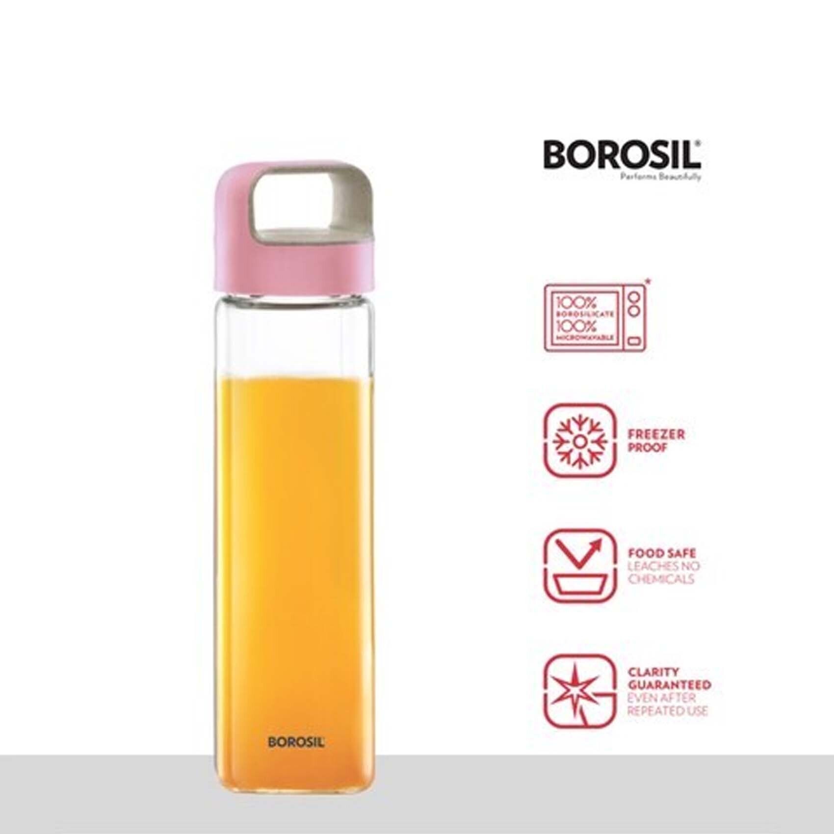 Borosil - Neo Borosilicate Glass Water Bottle With Green Handle For Fridge  And , 550ml Set Of 2