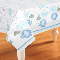 Blue Elephant Boy Baby Shower Plastic Tablecloth, 84&quot; X 54&quot;