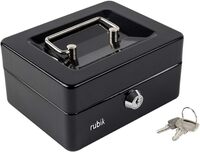 Rubik Small Cash Box Steel Register With Tray And Lock Durable Portable Money Box Safe For Bills Jewelry Receipts Coins (15x12x7.5cm) Black