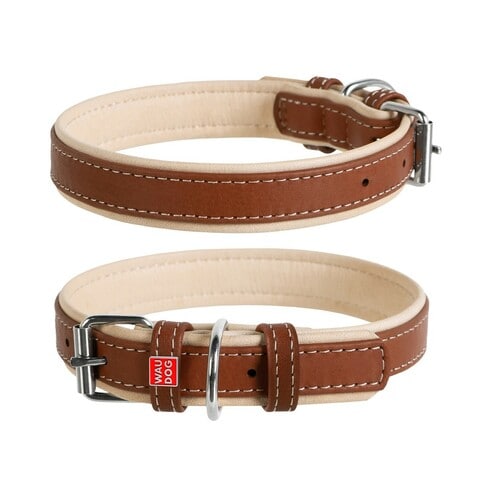 CC WAUDOG Soft Leather Collar, Brown top, XS (W- 15mm, L- 27-36cm)