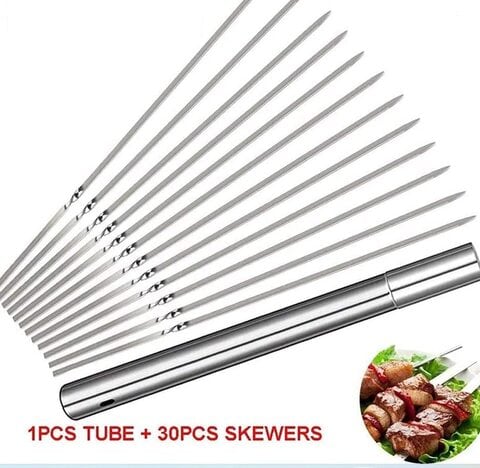 Buy Flat Stainless steel BBQ Skewer with Tube Reusable Needle