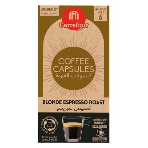 كبسولات قهوة كارفور بلوند إسبريسو تحميص متوسط الكثافة 5 جم × 10 قطع