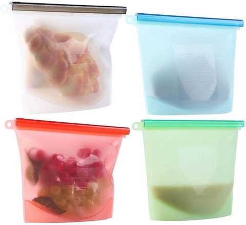 Reusable Silicone Food Storage Bags (Set of 4) 1000ml, for Vegetable, Liquid, Snack, Meat, Sandwich