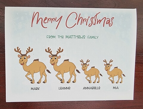 Packs of 10 Antler Camel family Christmas cards