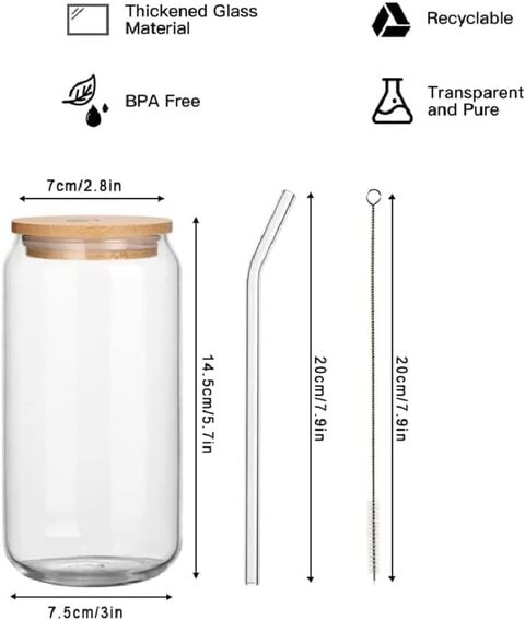 550ml Glass Cup With Bamboo Lids and Straw Transparent Bubble Tea