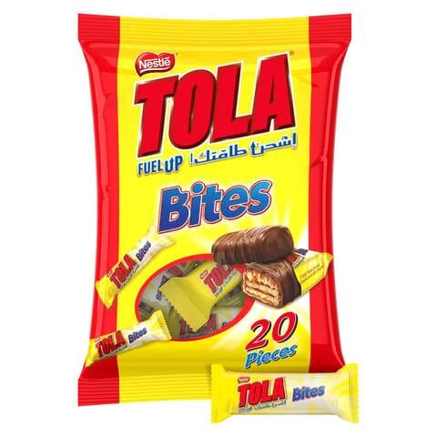 Tola  Bites Pouch Crispy Wafer Covered with Caramel and Milk Chocolate 8g Pack of 8