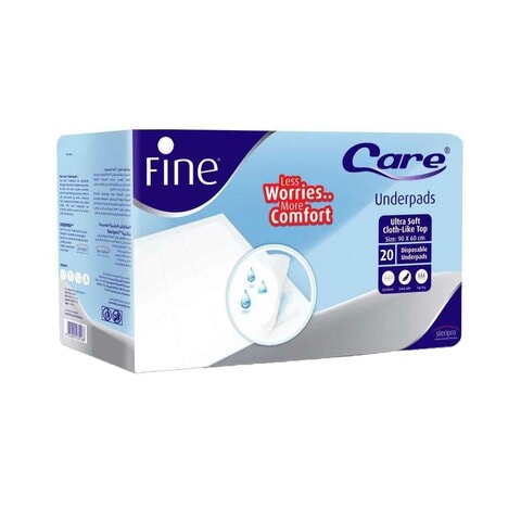 Fine Care Underpads Disposable and Highly Absorbent, Ultrasoft Cloth-Like Top, Size 60 x 90 cm, Pack of 20 Medical Pads