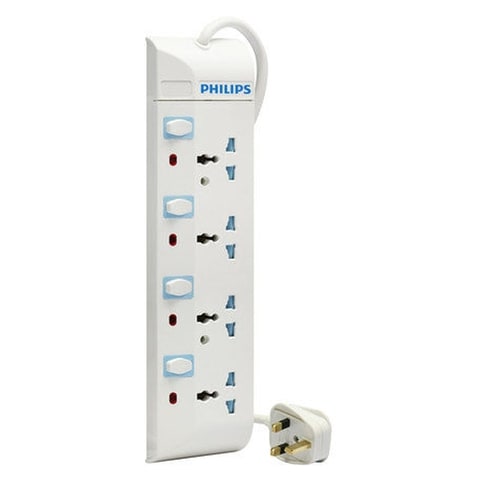 Philips 4-Way Universal Outlets Extension Socket White 2m