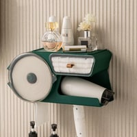 Aiwanto Bathroom Rack Storage Box Hair Dryer Rack With Tissue Roll Holder Hanger Storage Shelf(Green)