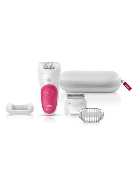 Braun SES 5820,Braun - Silk epil SES 5820 Wet & Dry Epilator + 4 Extras  incl. Bikini Styler & Pouch, White/Pink