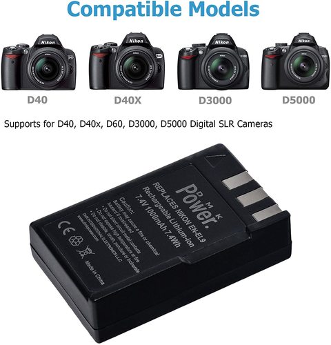 DMK Power EN-EL9, EN-EL9A Battery and TC1000 LCD Battery Charger for Nikon D5000, D3000, D60, D40X, D40 Digital SLR Camera