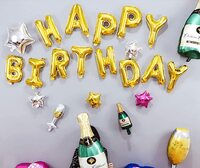 Gold Happy Birthday Balloons Banner, 16 Inch Mylar Foil Letters Birthday Sign for Girls Boys Kids &amp; Adults Birthday Decorations and Party Supplies