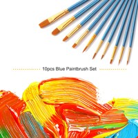 Generic-10pcs Blue Paintbrush Set Professional Art Paint Brushes Nylon Hair Wooden Handle for Artists Children Adults for Acrylic Oil Watercolor Gouache Face Nail Body Painting