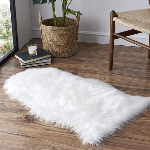 Tangsoo Faux Fur Rug Sofa chairs cover, Beige Small Rug for Bedroom, 2X3  Shaggy Furry Rug for Kids Room, Shag Fluffy Rug for Nursery Roo