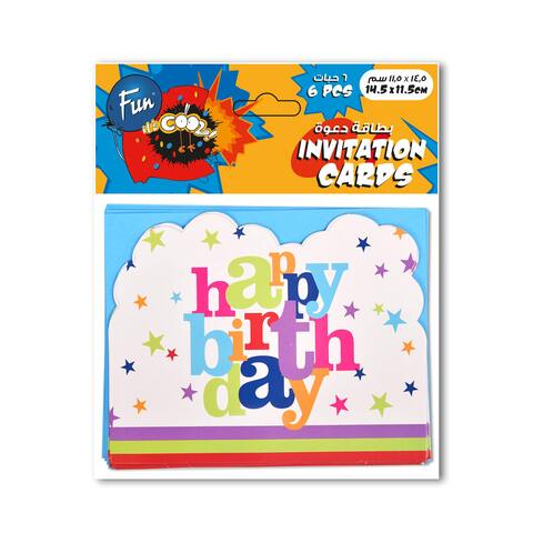 Fun It&#39;s Cool Happy Birthday Invitation Cards Multicolour 14.5x11.5cm Pack of 6