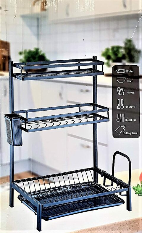 Generic Dish Drying Rack With Utensil Holder, Cutting Board Holder And Dish Drainer For Kitchen Counter (3-Tier)